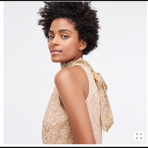 J. Crew Metallic Lace Top Gold M